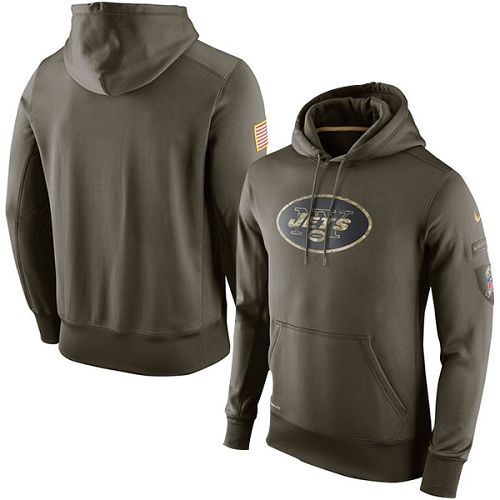 Men's New York Jets Nike Olive Salute To Service KO Performance Hoodie - Click Image to Close